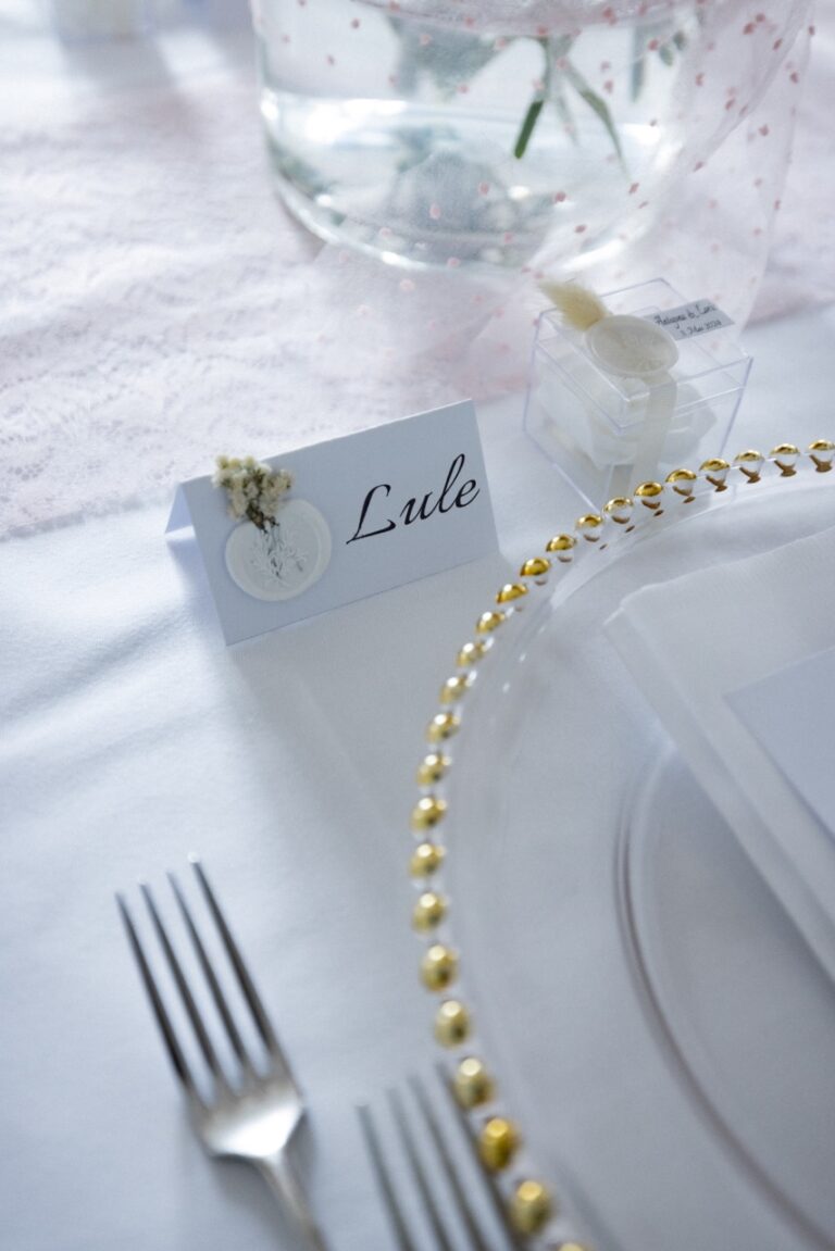 name tag on the table of the wedding reception